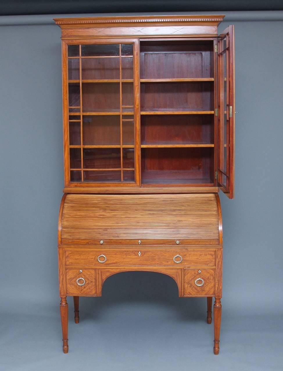 Late 19th Century 19th Century Satinwood Cylinder Bookcase by 