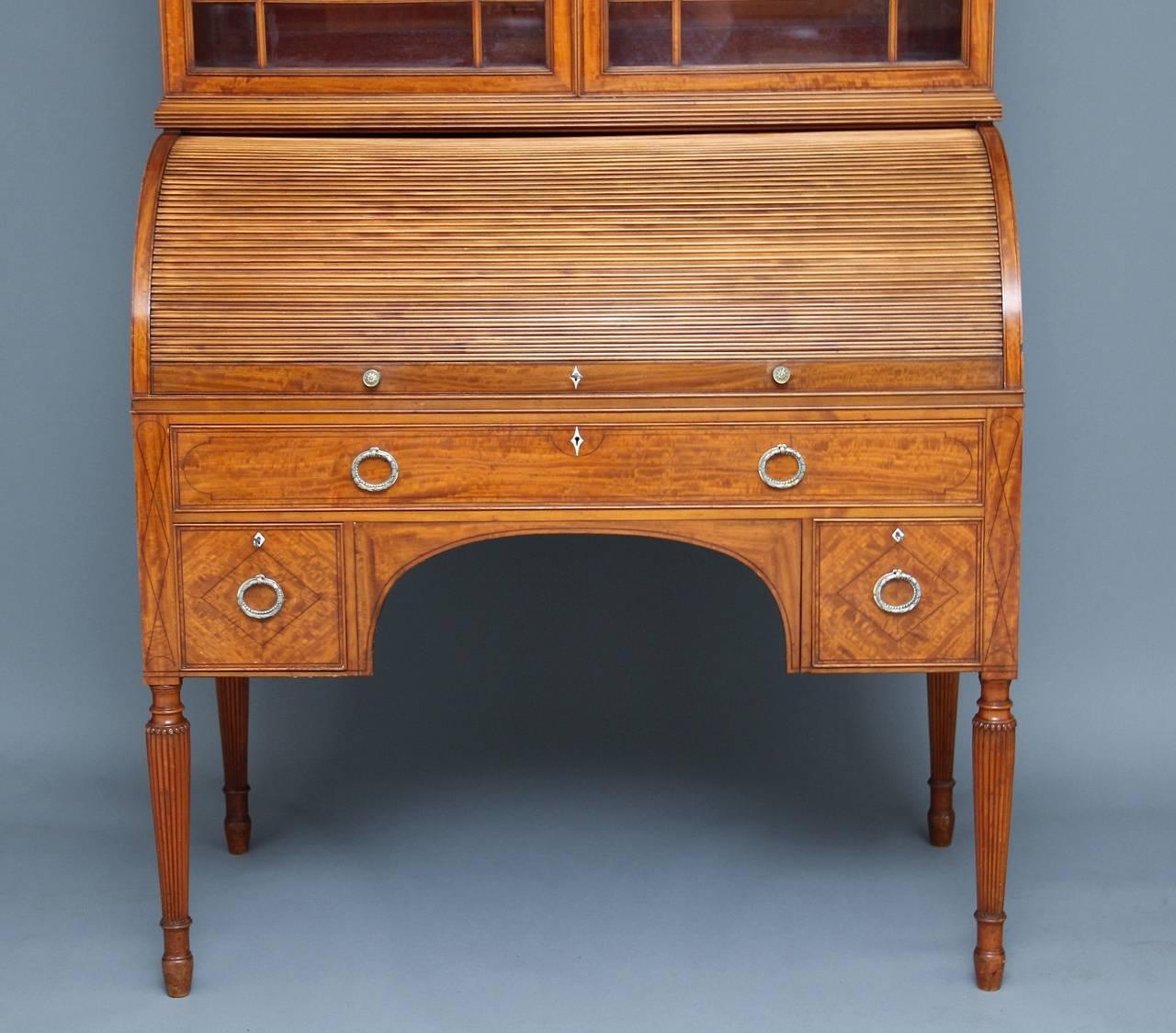 19th Century Satinwood Cylinder Bookcase by 