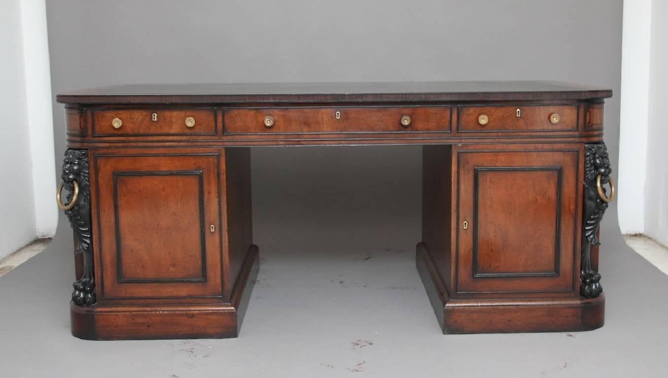 Regency Style Mahogany and Ebonized Desk In Good Condition In Martlesham, GB