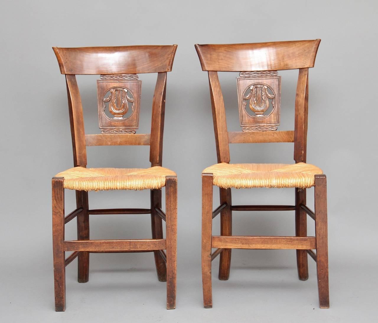 French Pair of 19th Century Fruitwood Chairs