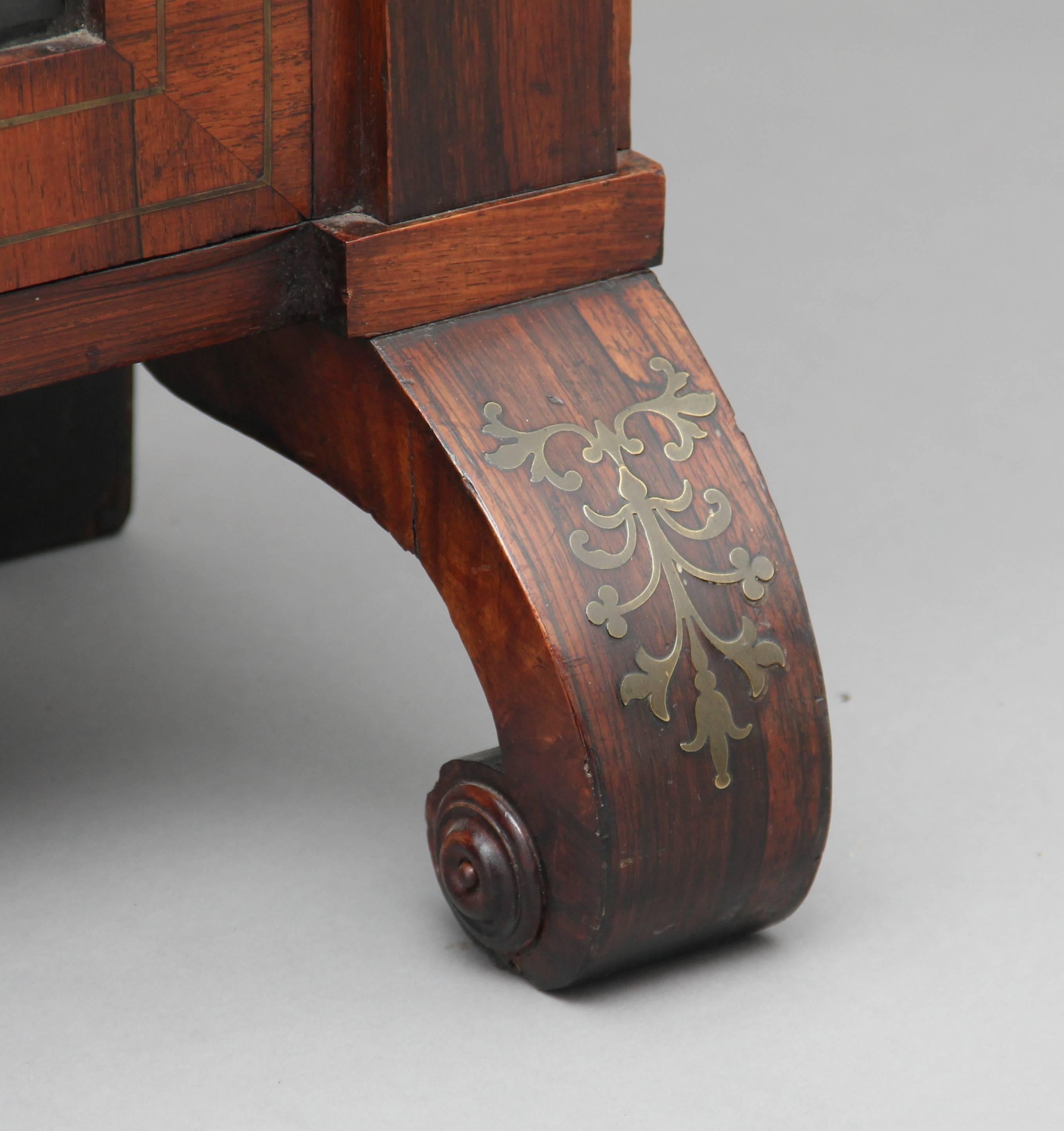 Regency Rosewood and Brass Inlaid Chiffonier For Sale 5