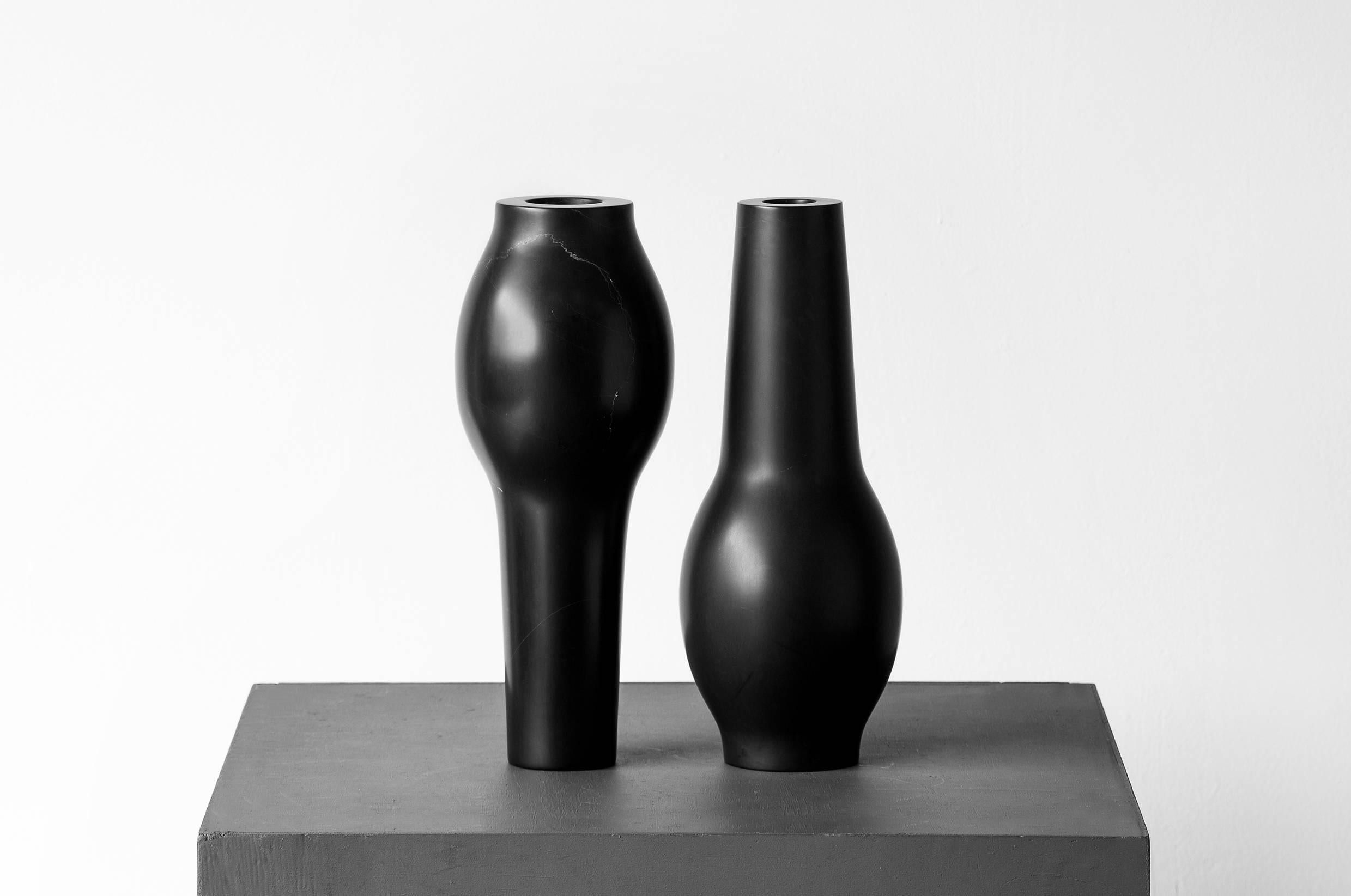 This black marble vessel or sculpture is part of the Sacred Ritual Objects collection, the first by EWE Studio. Created out of fascination by the evolving skills of the artisans and their successful execution of exquisite objects, designed to ignite