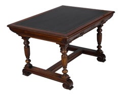 Carved Mahogany Leather Top Library Table