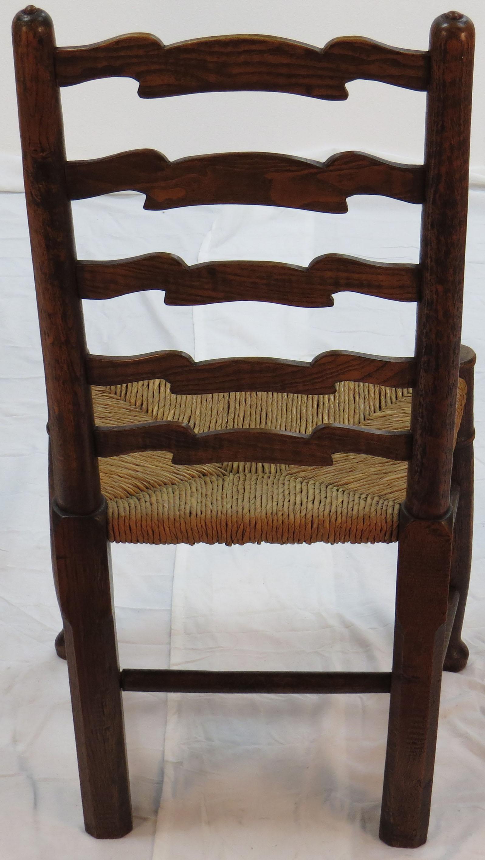 Country English Oak Set of Six Ladder Back Dining Kitchen Chairs For Sale