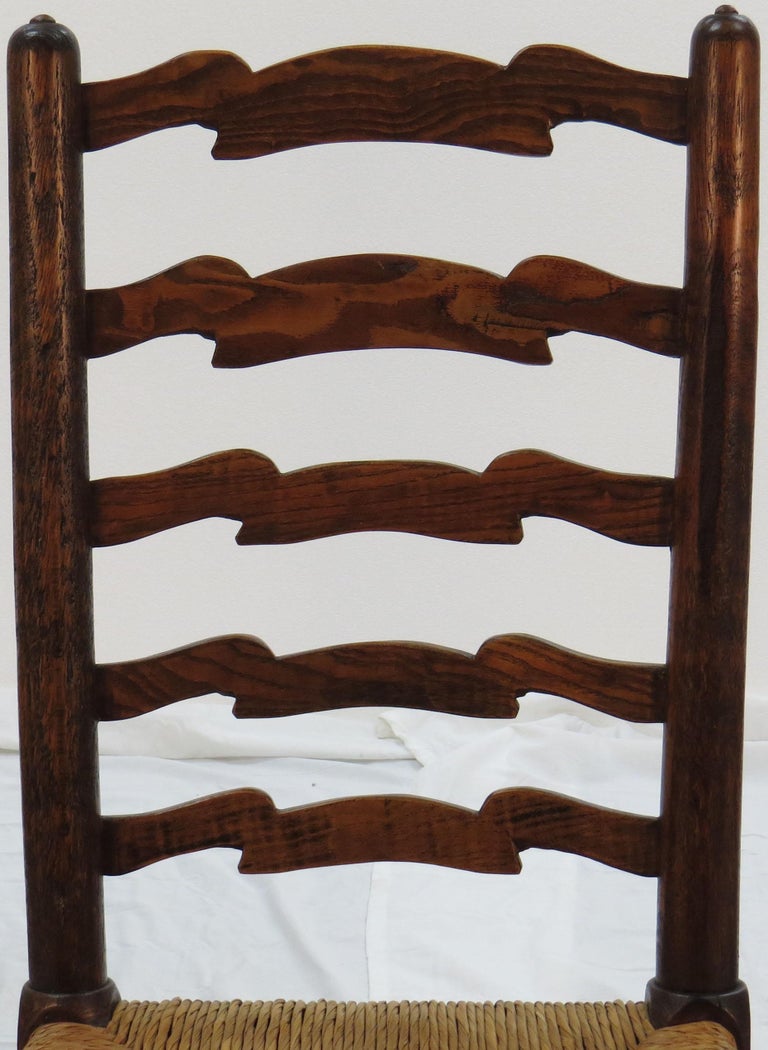 English Oak Set of Six Ladder Back Dining Kitchen Chairs For Sale at