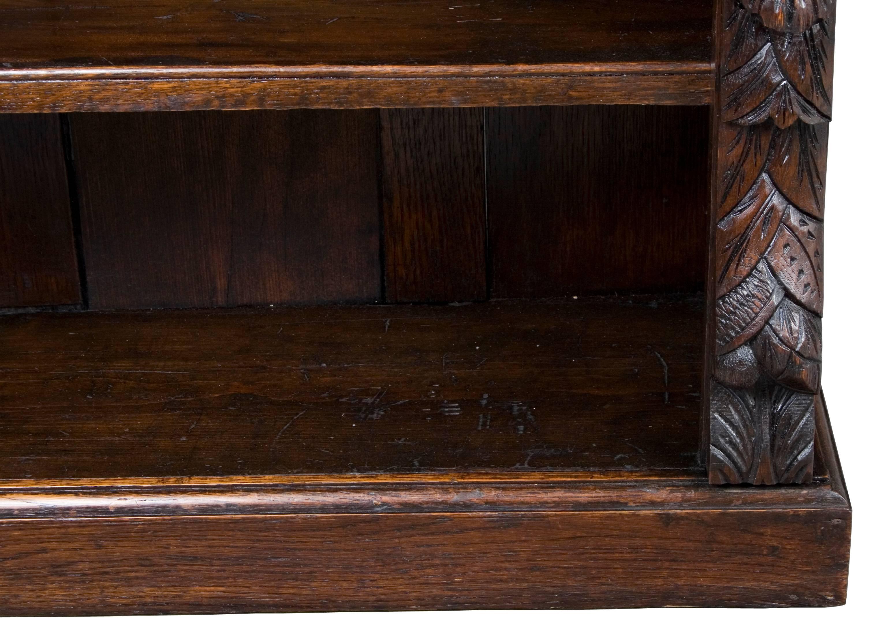 English Victorian Period Carved Oak Short Bookcase 1