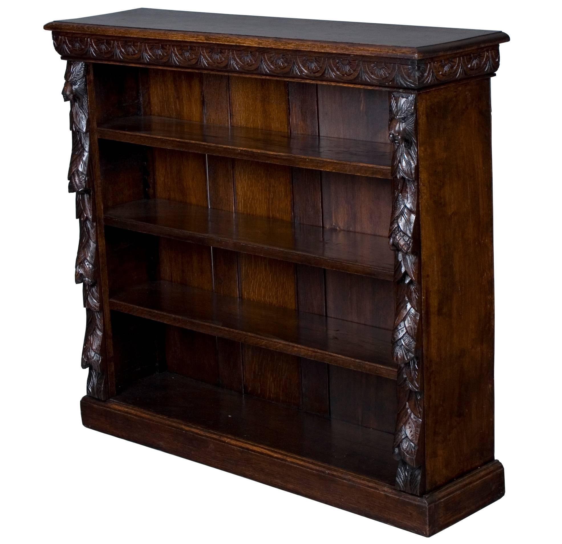 English Victorian Period Carved Oak Short Bookcase 2
