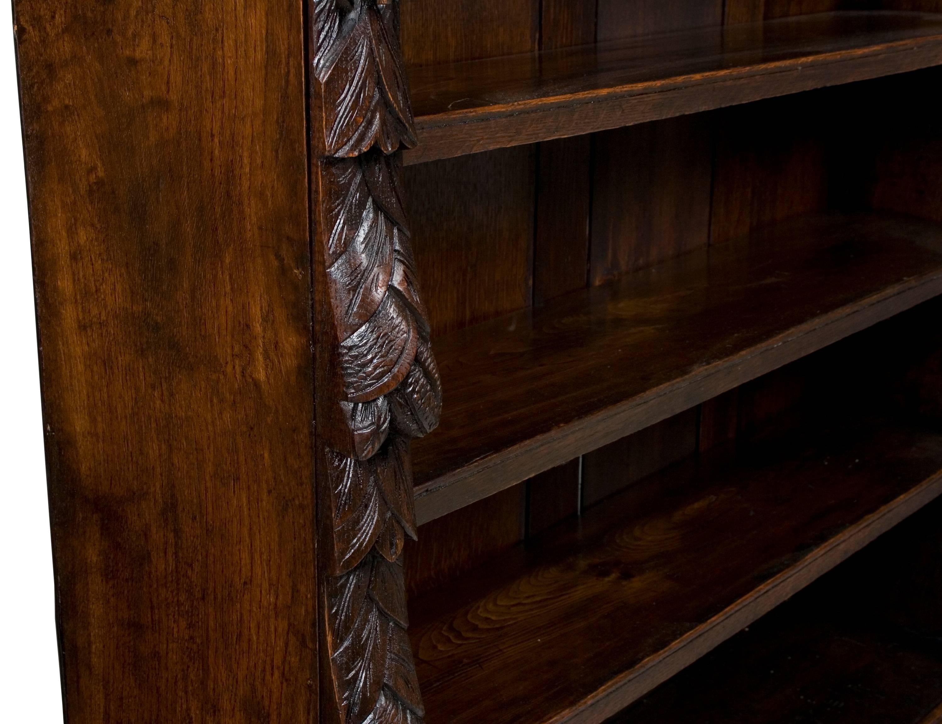 British English Victorian Period Carved Oak Short Bookcase