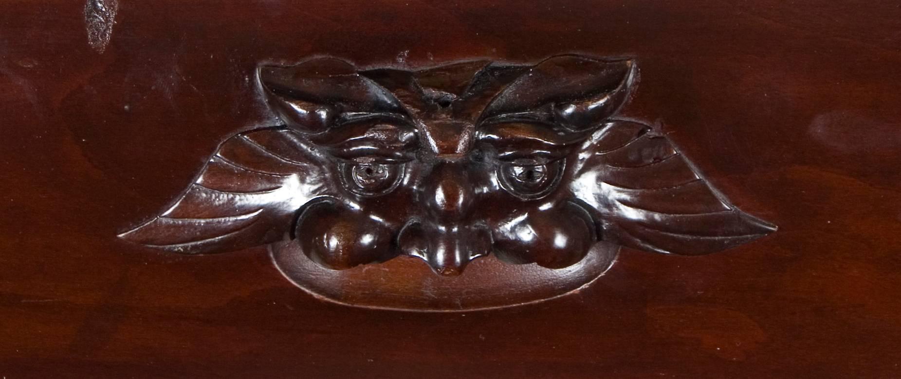Carved Mahogany Leather Top Library Table For Sale 2