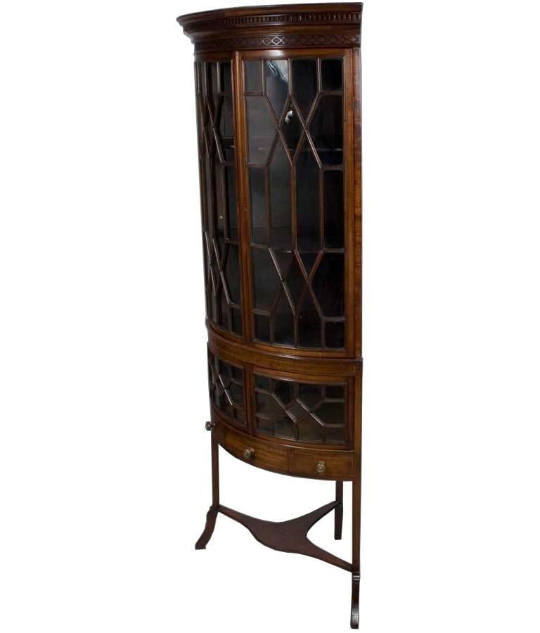 Mid-20th Century Mahogany Bow Front Corner Cabinet on Legs