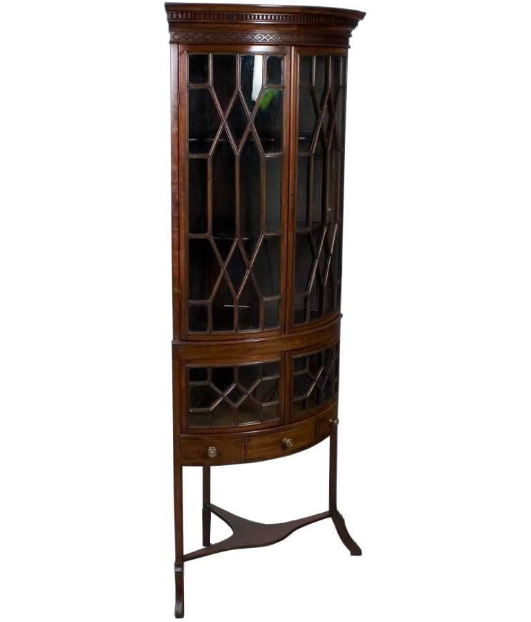Glass Mahogany Bow Front Corner Cabinet on Legs