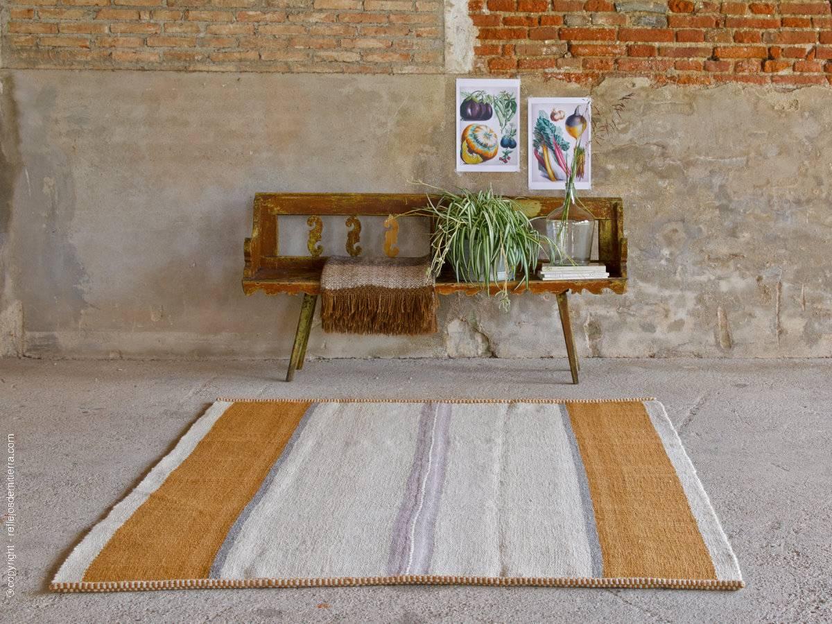 This outstanding rug is handmade in Argentina, woven on traditional manual loom with 100% pure fine hand spun sheep wool from the Andes. Ecru wool has the natural color without dyeing, ochre wool is dyed with onion’s peel and leaves of Jarilla: an