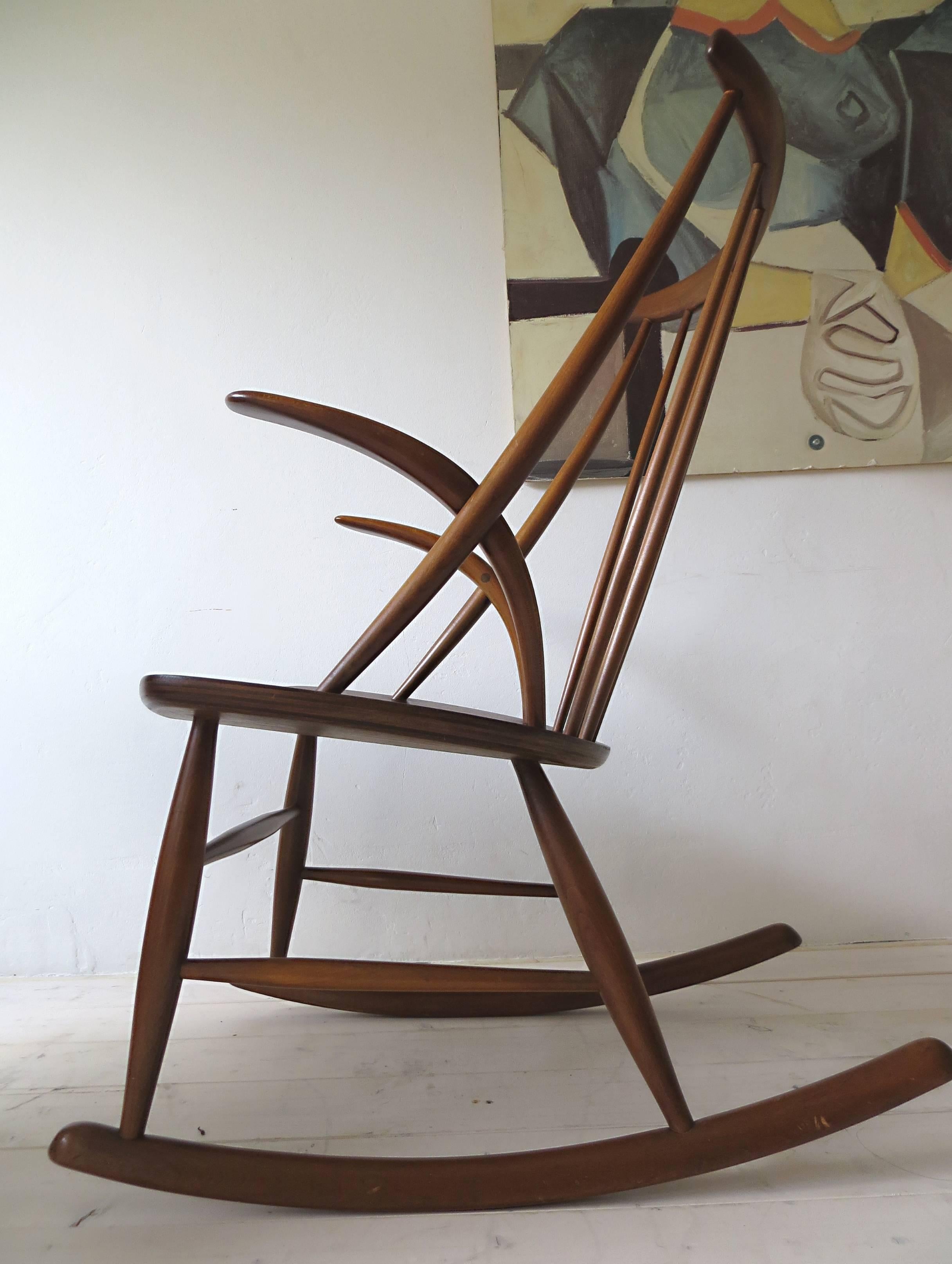 Danish Rocking Chair Gyngestol No. 3 by Illum Wikkelsø for Niels Eilersen,  1950s at 1stDibs