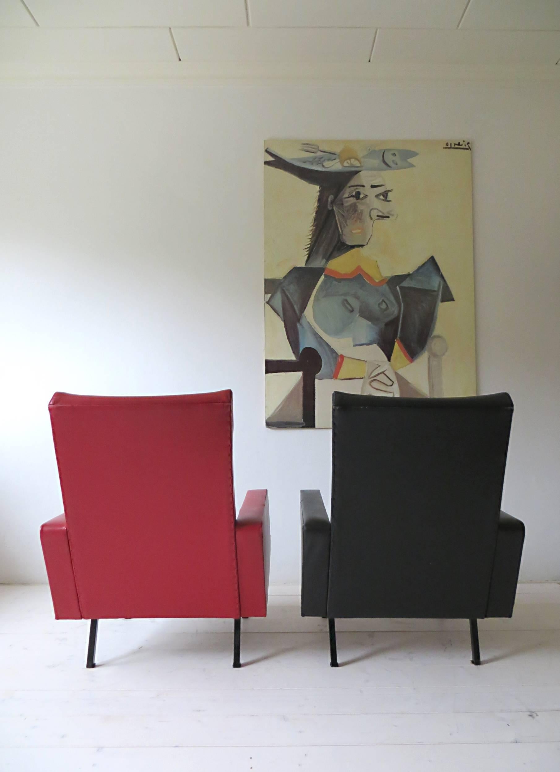 Mid-Century Modern Pair of 1950s French Vintage Armchairs Lounge Chairs Style of Pierre Guariche For Sale