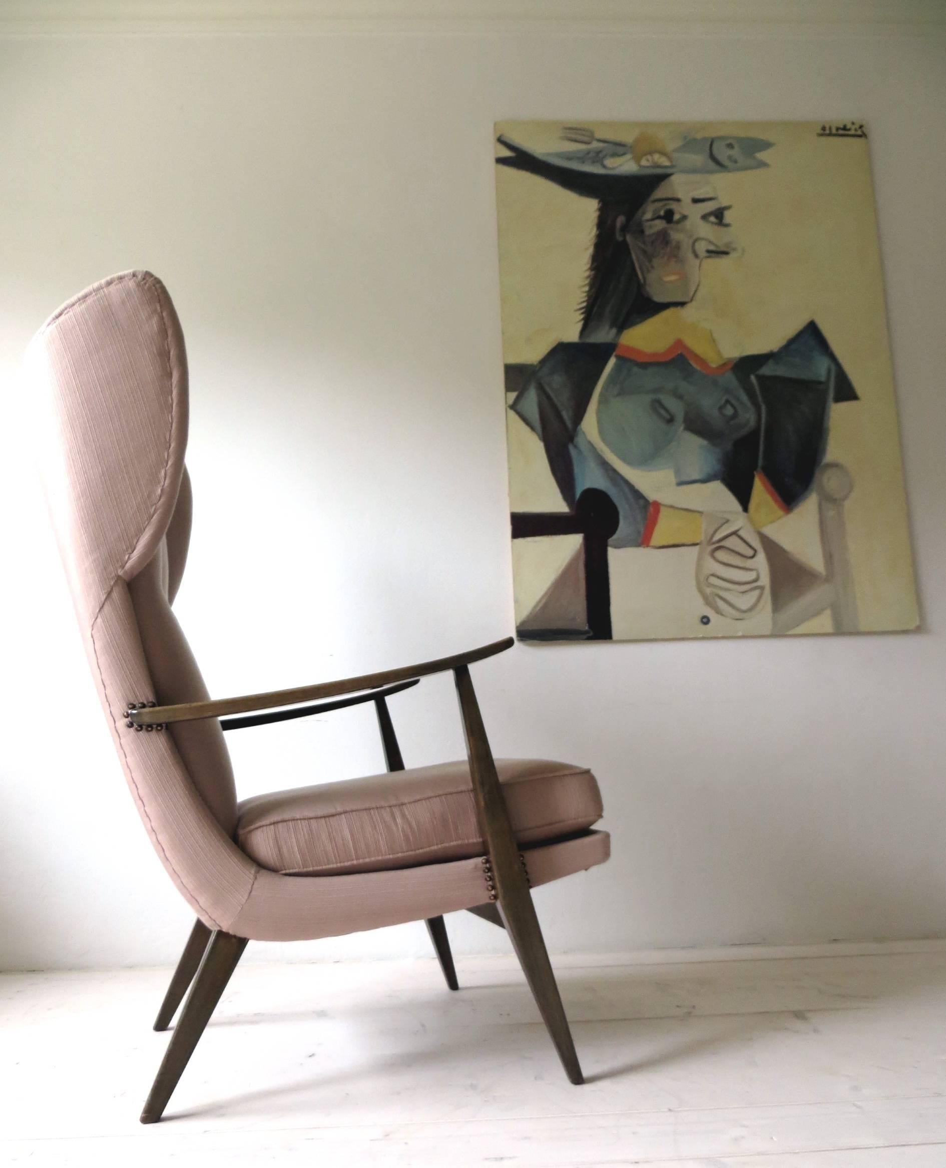 Mid-Century Modern 1950s Knoll Antimott Wingback Chair by Walter Knoll in Fine Old Rose