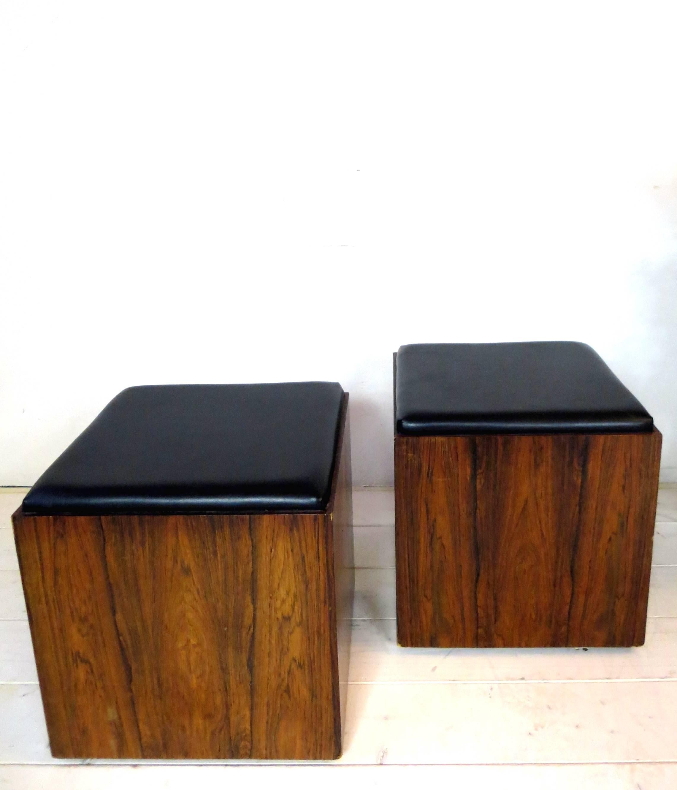 Scandinavian Modern Pair of Danish Rio Rosewood Rollable Cubes Stools or Side Tables, 1960s For Sale