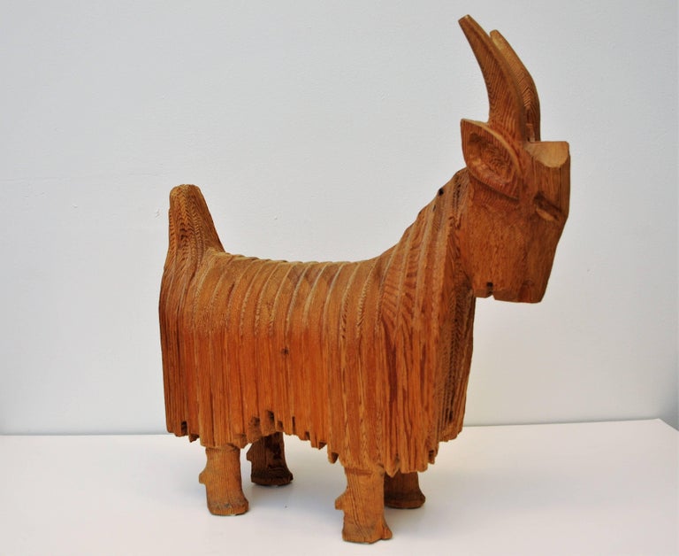 Big Scandinavian Wooden Goat Figurine at 1stDibs