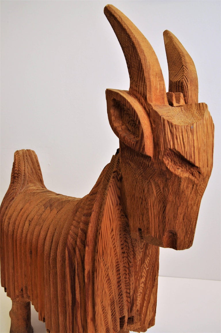 Big Scandinavian Wooden Goat Figurine at 1stDibs