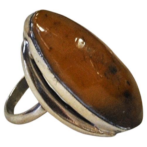 Large Amberstone Silver ring from the 1950s, Scandinavia For Sale 1