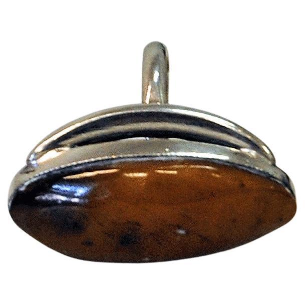 Mid-20th Century Large Amberstone Silver ring from the 1950s, Scandinavia For Sale