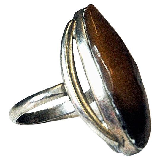 Mid-Century Modern Large Amberstone Silver ring from the 1950s, Scandinavia For Sale