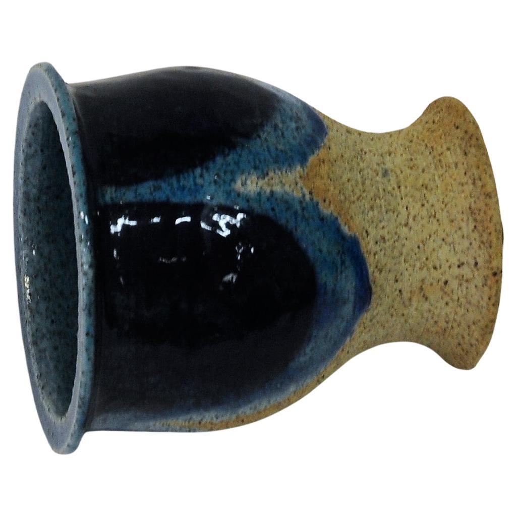 Painted Swedish ceramic Vase in Blue and Beige by Inger Persson for Rörstrand, 1960s