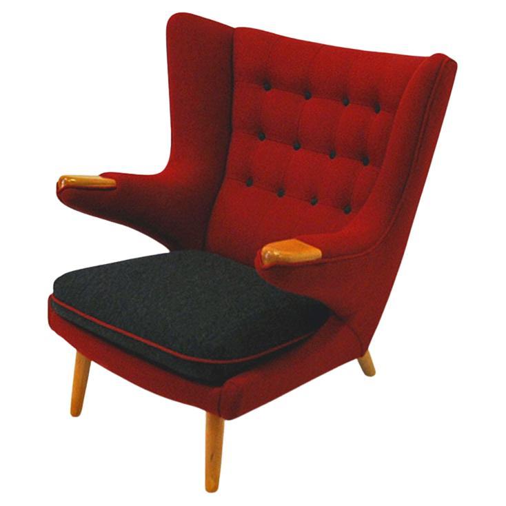 Scandinavian Modern Lovely and large Scandinavian Red and Black Wingback Armchair 1950s For Sale