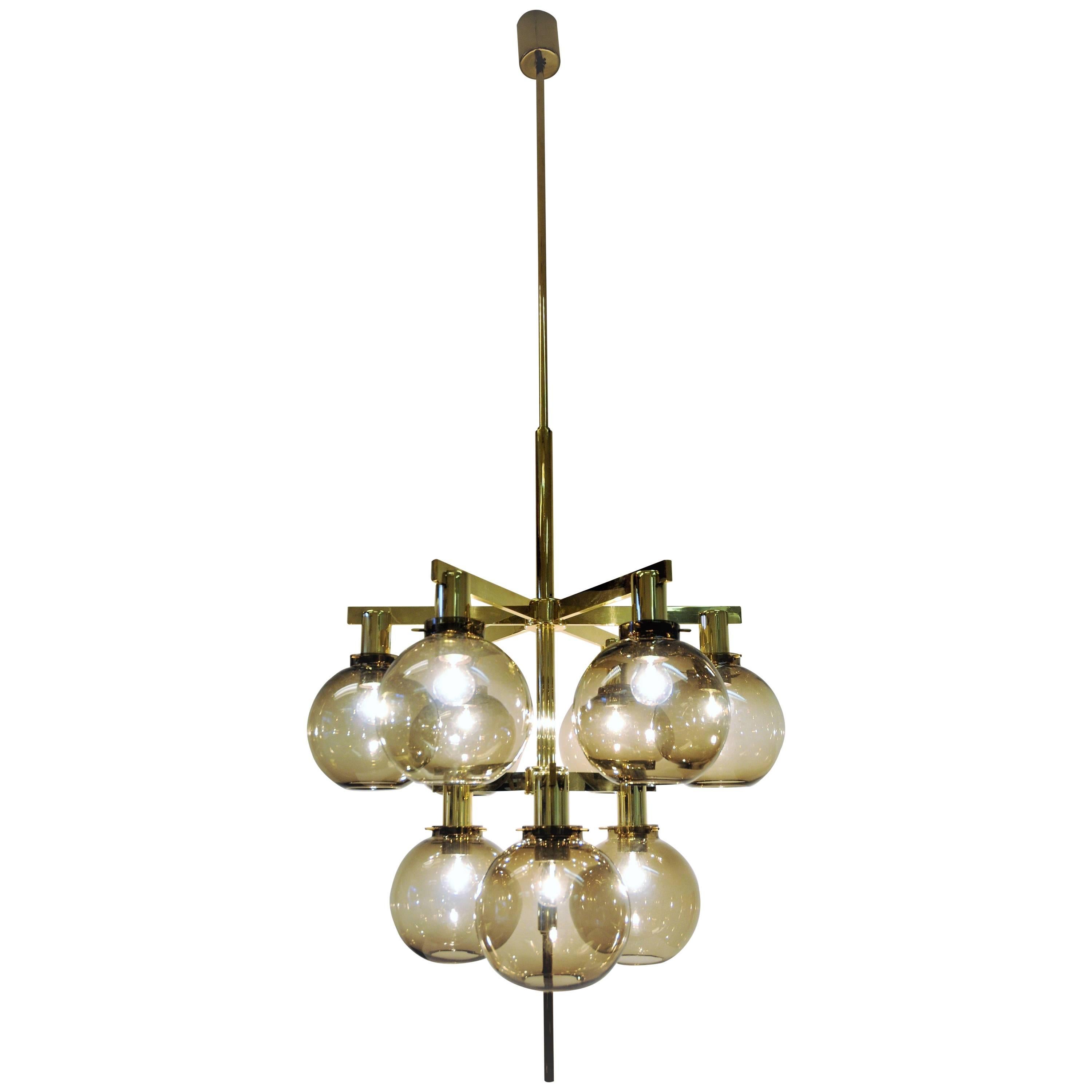 Chandelier Pastoral of Glass and Brass T348/9 1960s, Hans-Agne Jakobsson, Sweden