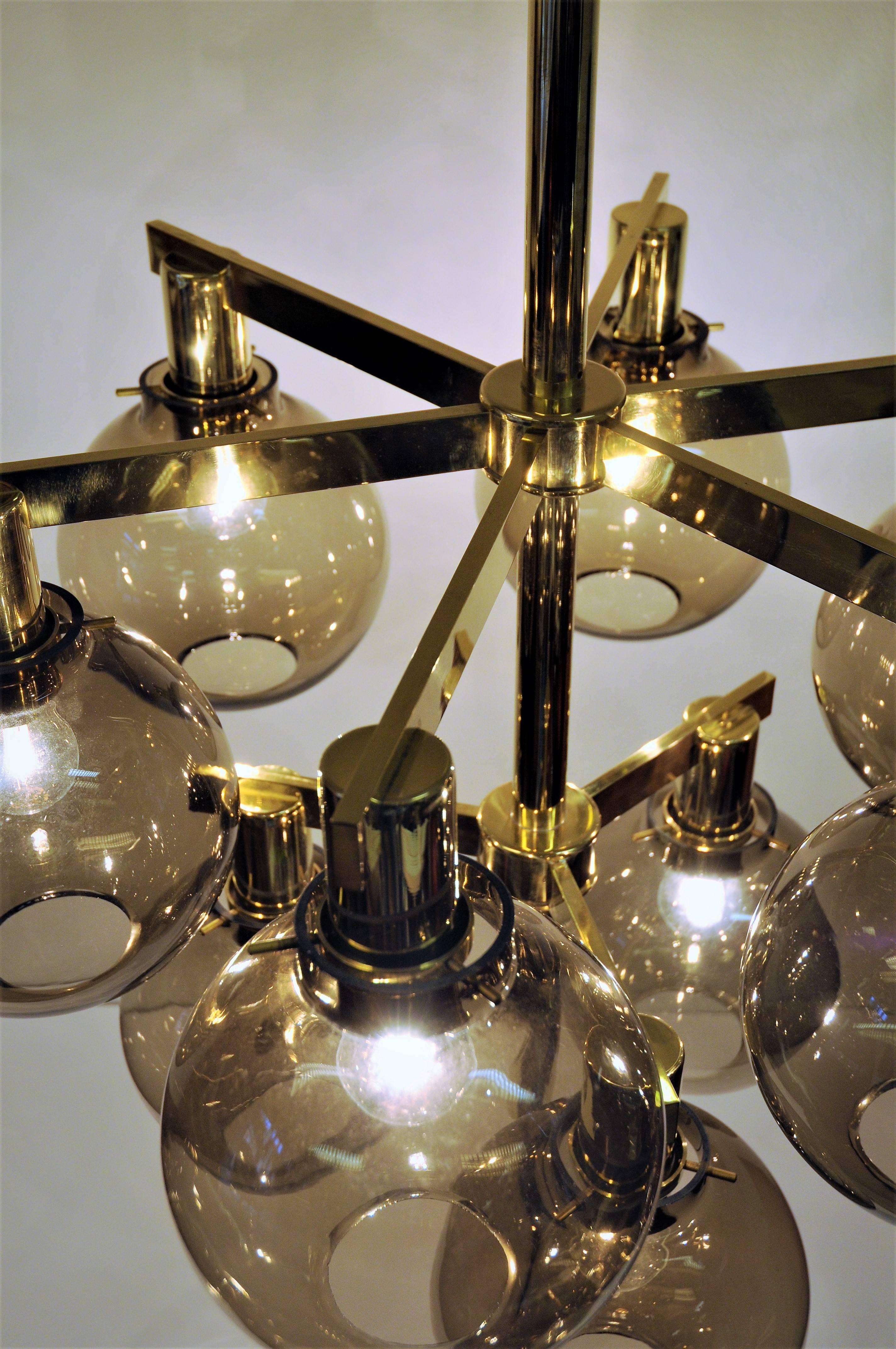 Chandelier Pastoral of Glass and Brass T348/9 1960s, Hans-Agne Jakobsson, Sweden 4