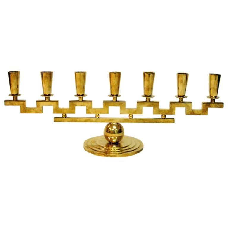 Vintage Brass Candleholder With Seven Arms 1950`s, Lars Holmström-Sweden