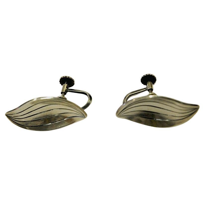 Blattförmige Vintage-Ohrringe aus Silber von Heribert Engelbert AB, Schweden 1957 im Angebot