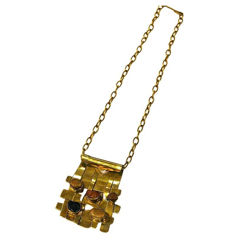 Nature Stone and Brass Necklace by Anna Greta Eker, Norway, 1960s