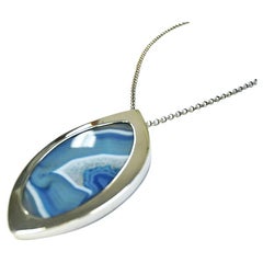 Silver Necklace with Blue Agate Stone by Marianne Berg, Norway, 1960s
