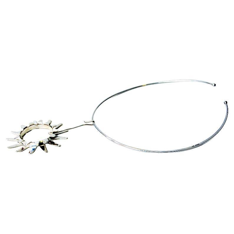 Sterling Silver Necklace Sunburst by Tone Vigeland for Plus, Norway, 1960s For Sale