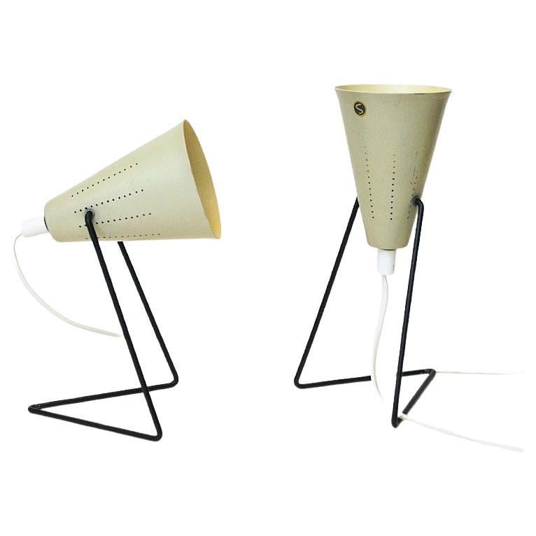 Swedish Cream White Metal Table Lamp Pair by Svend Aage Holm-sørensen 1950s For Sale