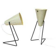 Retro Swedish Cream White Metal Table Lamp Pair by Svend Aage Holm-sørensen 1950s
