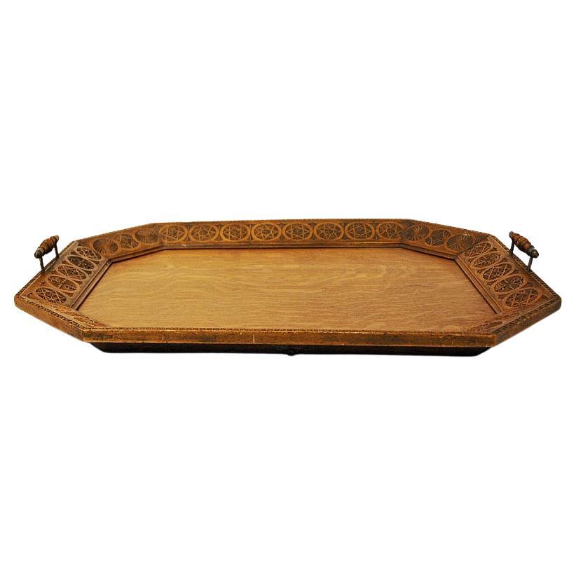 Large Vintage Carved Wood Tray or Plate from Scandinavia, 1920 For Sale