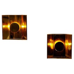Scandinavian Mid-Century Brass and Glass Wall Lamp Pair from the 1960s