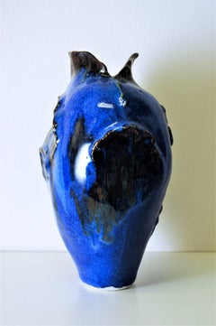 Blue vintage Ceramic vase by Leif Heiberg Myrdam 1970s, Norway