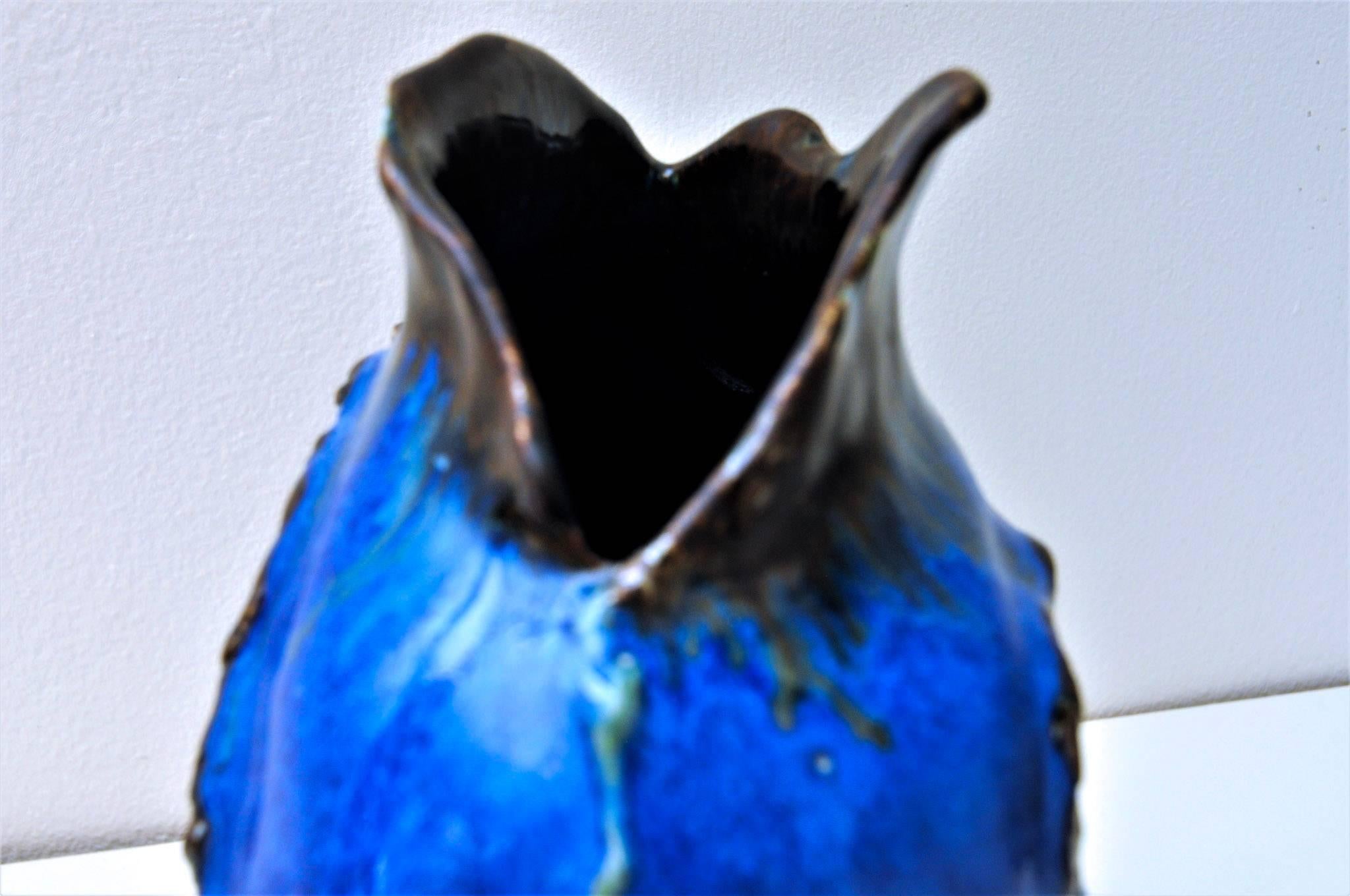 Scandinavian Modern Blue vintage Ceramic vase by Leif Heiberg Myrdam 1970s, Norway