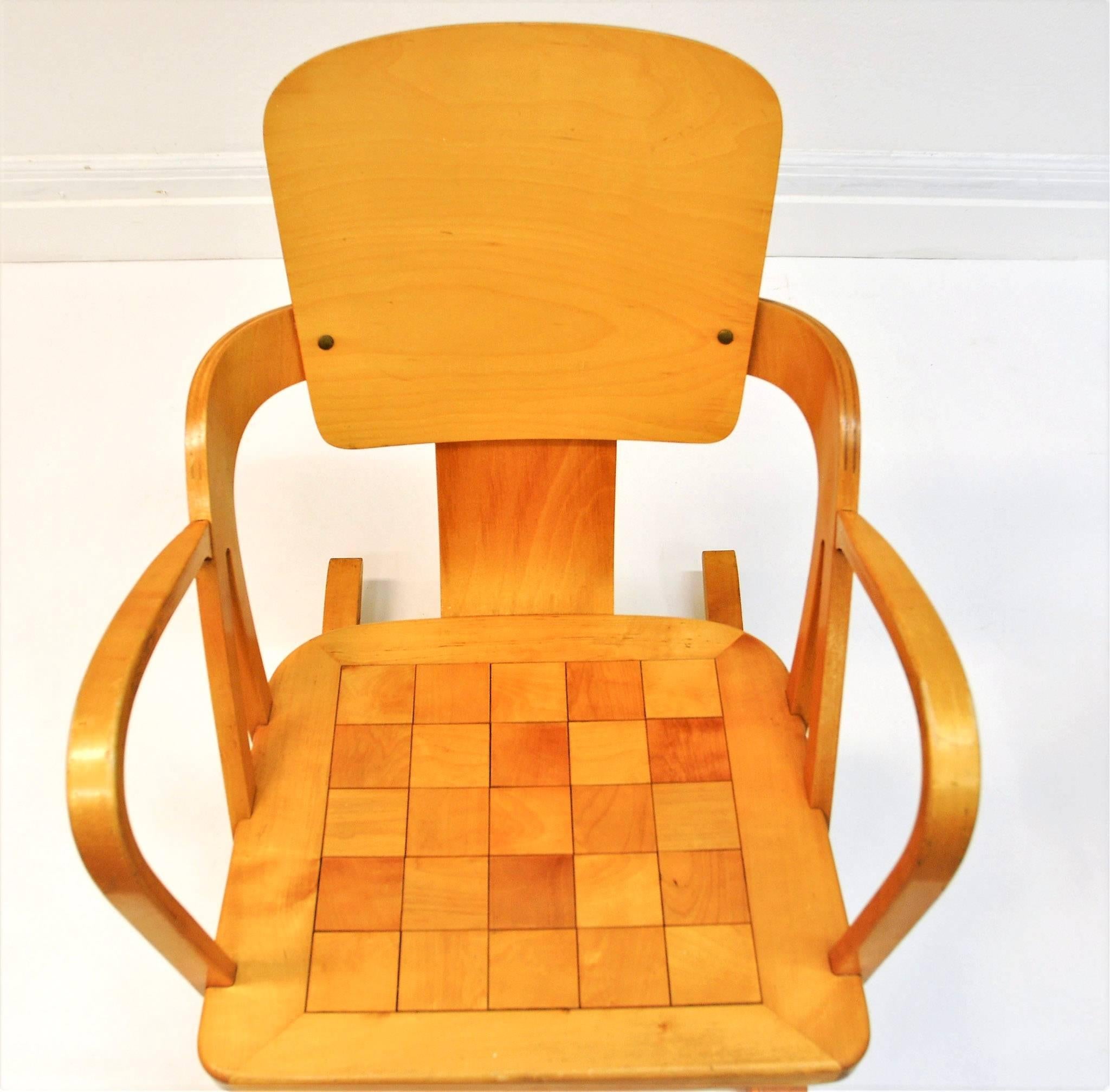 Lacquered Norwegian Rocking Chair with Chesspatterns 1940-50`s by Per Aaslid, Norway