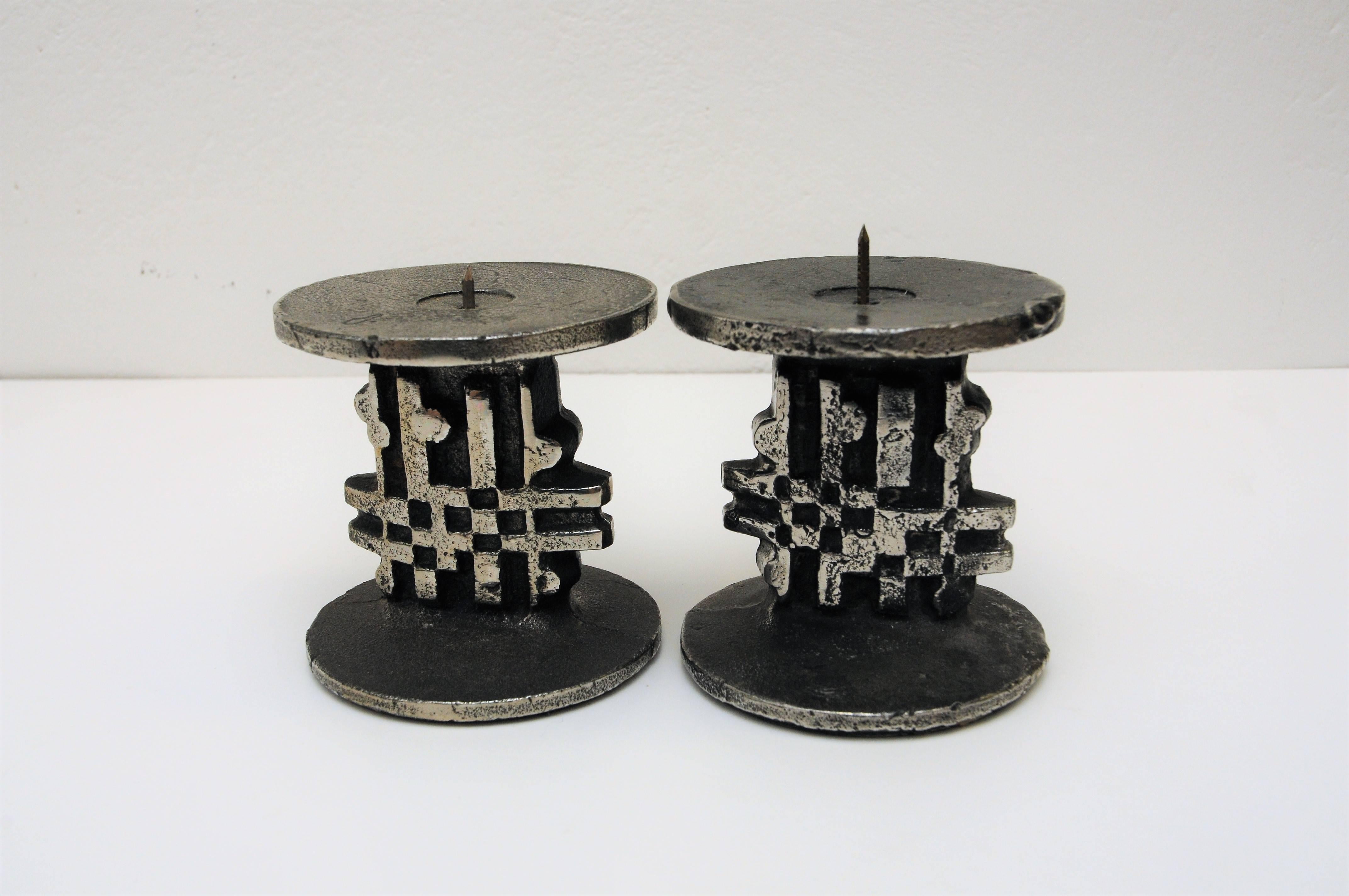 Scandinavian Modern Stainless Steel Candleholders Set of Two 