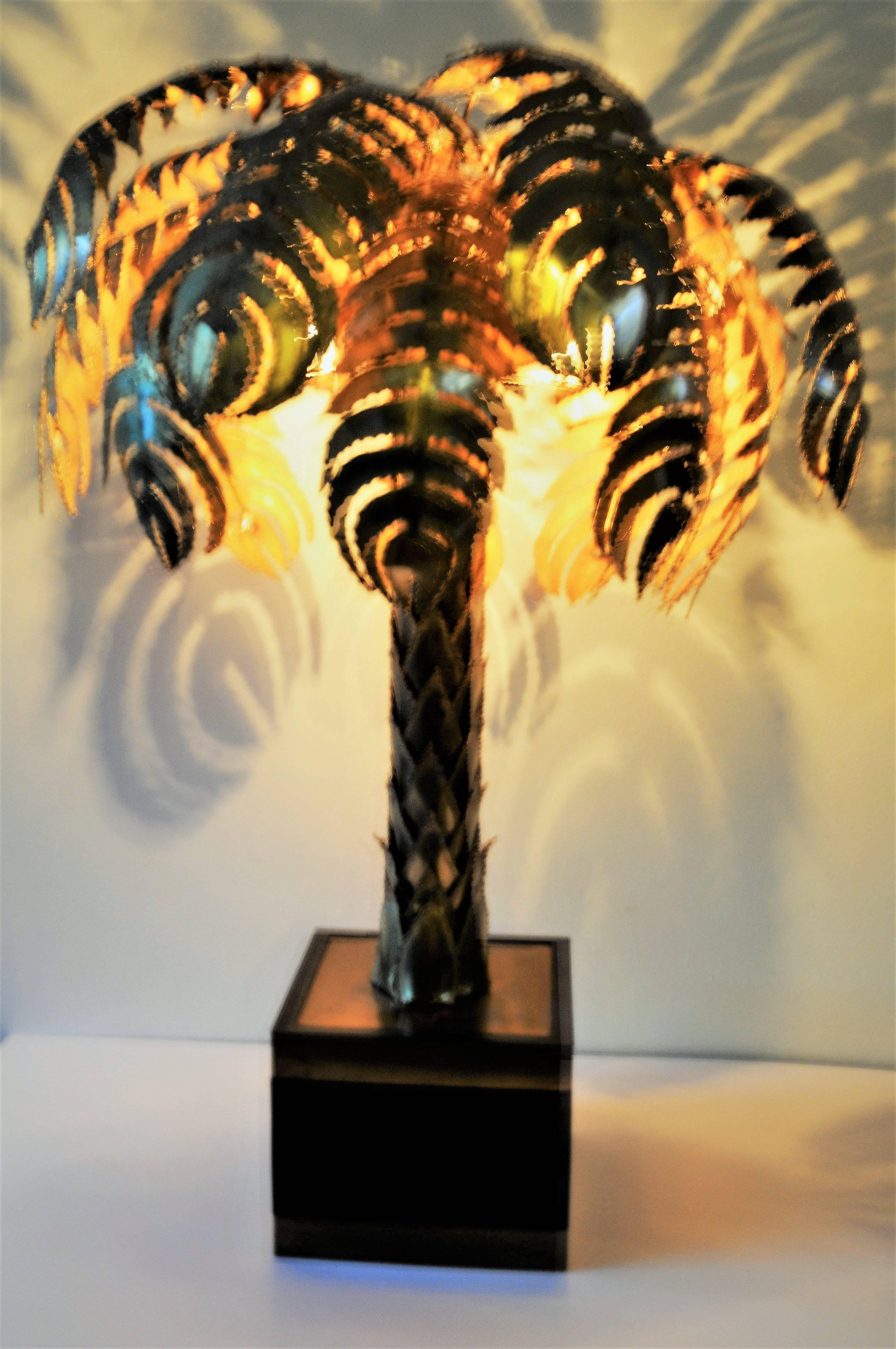 French Brass Palm Tree Table Lamp by Maison Jansen, 1960s, Paris