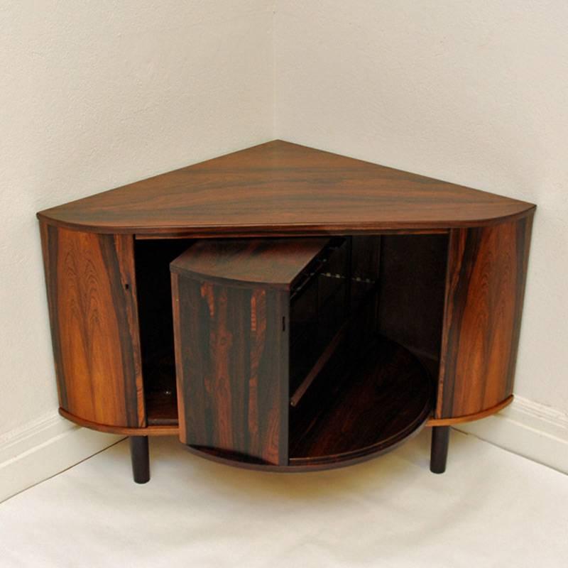 Norwegian Corner Bar Cabinet in Rosewood with Reversible Shelves, Norway