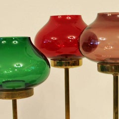Candleholder Set of Three with Colored Glass Domes