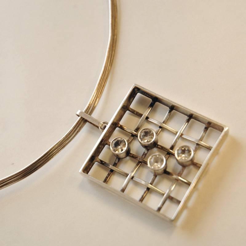 Finnish Silver Necklace with Brilliant Cut Rock Crystals 1960-70`s, Salovaara, Finland