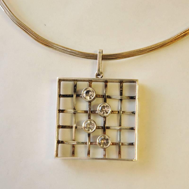 Mid-20th Century Silver Necklace with Brilliant Cut Rock Crystals 1960-70`s, Salovaara, Finland