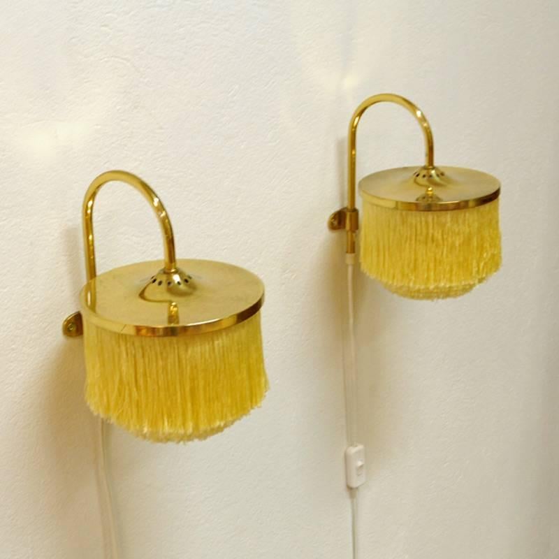 Pair of yellow Silk Fringe Wall lamps V271, 1960`s by Hans-Agne Jakobsson-Sweden In Good Condition In Stockholm, SE