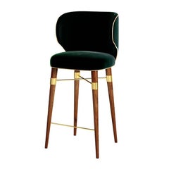 Langston Bar Chair with Walnut Legs and Brass Stretcher