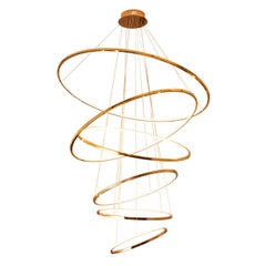 LED Swirl Six Ring Chandelier Pendant Light in Gold Contemporary